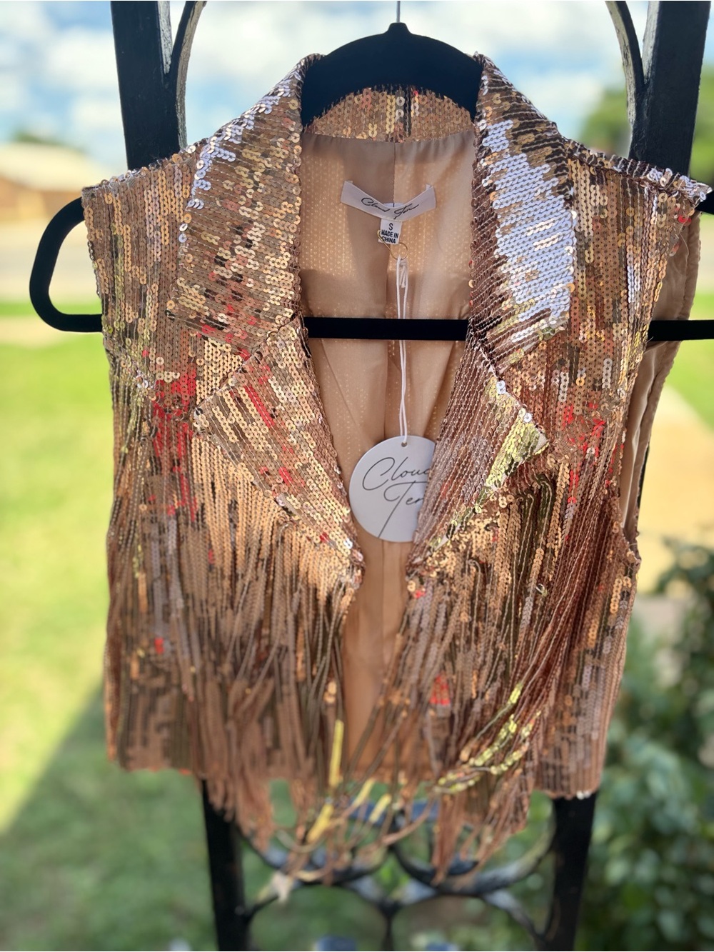 Cloud Ten Gold Sequin Fringe Vest - Picture 4 of 4